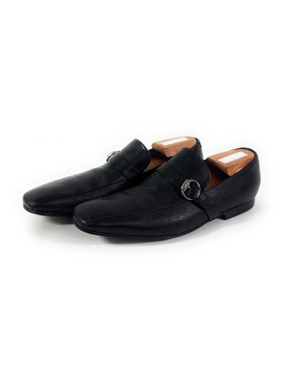 Gucci Mens Leather Slip On Monk Strap Loafers Size 8 D Buckle Black 170337 - Picture 3 of 15